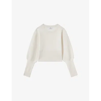 Reiss Womens Ella Balloon-sleeve Wool-blend Jumper Cream