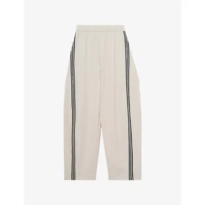 Reiss Womens Cream Elle Side-strap Barrel-leg Woven Trousers In White