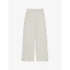 Reiss Womens Cream Evelyn Side-button Wide-leg High-rise Stretch-denim Jeans In White