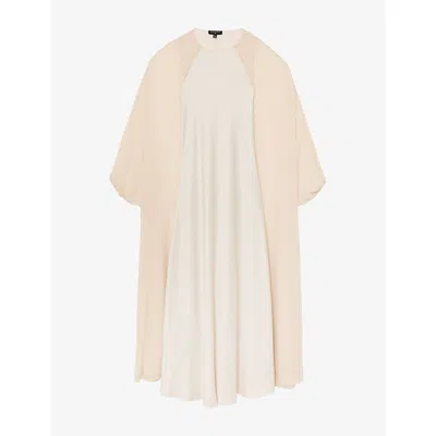 Reiss Womens Cream Flora Cape-detail Woven Maxi Dress In Brown