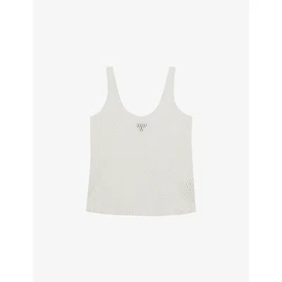 Reiss Womens Cream Isabelle Laser-cut Scoop-neck Stretch-woven Vest