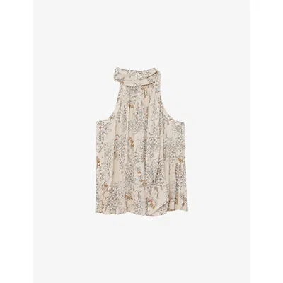 Reiss Womens Cream Josie Halterneck Woven Top In White