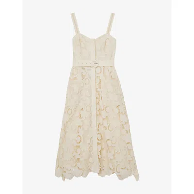 Reiss Womens Cream Kerina Button-front Lace Midi Dress In Neutral