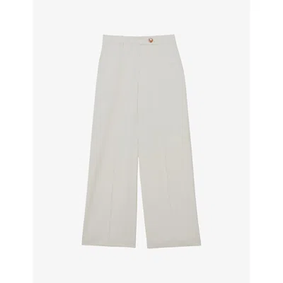 Reiss Womens Cream Malin Wide-leg Mid-rise Woven Trousers In Gray
