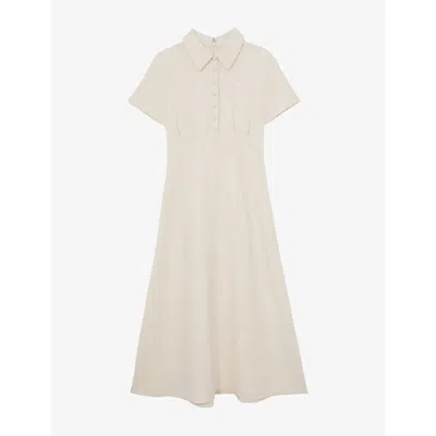 Reiss Womens Cream Mari Short-sleeved Stretch-woven Midi Dress In Neutral