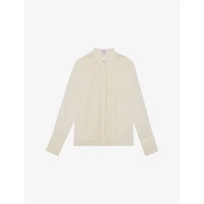 Reiss Womens Cream Miranda Lace-trim Sheer Crepe Blouse In White