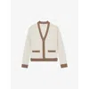 Reiss Womens Cream Neutral Olli Colour-block Long-sleeve Wool Cardigan In Neutral