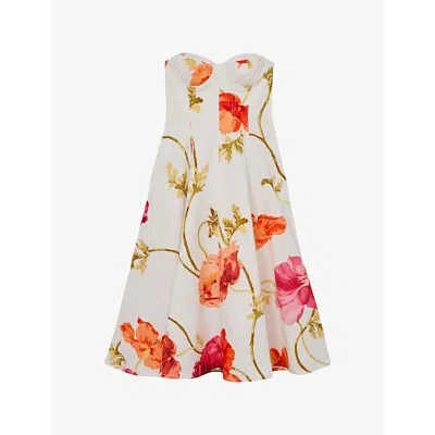 Reiss Womens Cream Red Penelope Floral-print Cotton Midi Dress In White