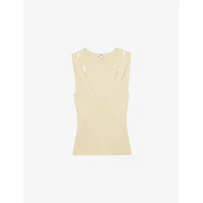 Reiss Womens Cream Rhylee Cut-out Knitted Vest
