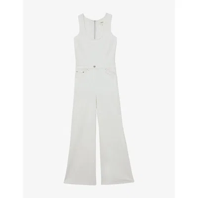 Reiss Womens Cream Rose Wide-leg Denim Jumpsuit In White