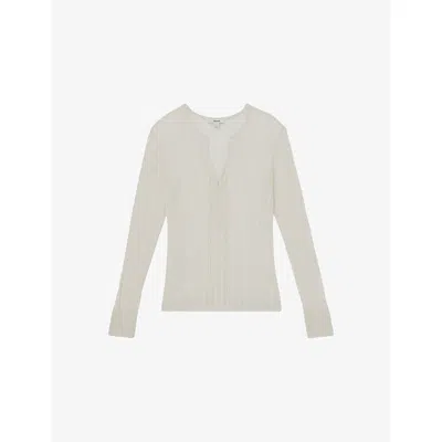 Reiss Womens Cream Saman Tie-neck Slim-fit Knitted Top In White