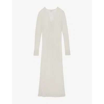 Reiss Womens Cream Samantha Tie-front Slim-fit Knitted Maxi Dress In White
