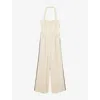 Reiss Womens Viola Embroidered Halterneck Wide-leg Woven Jumpsuit Cream In Cream