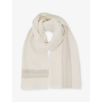 Reiss Womens Cream Vivienne Textured Wool And Cashmere-blend Scarf In Gold
