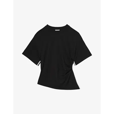 Reiss Womens  Audrey Contrast-trim Jersey T-shirt In Cream/black