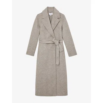Reiss Womens Daia Herringbone Double-breasted Wool-blend Coat Light Grey