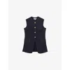 Reiss Womens Dark Blue Athena Round-neck Long-line Stretch-denim Waistcoat In Blue