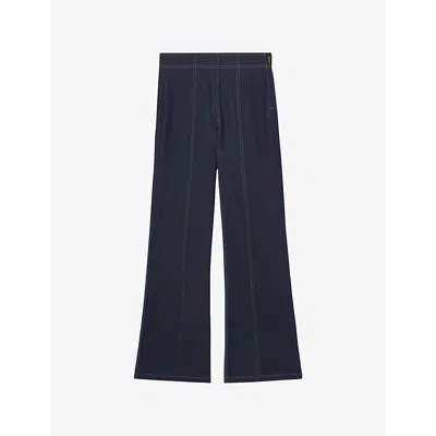 Reiss Womens Dark Blue Edie Flared-leg Denim-blend Jeans