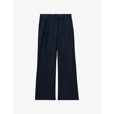Reiss Womens Reed Denim-look Wide-leg Woven Trousers Dark Blue