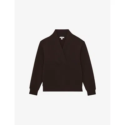 Reiss Womens Dark Chocolate Annabel Shawl-neck Long-sleeve Jersey Top In Brown