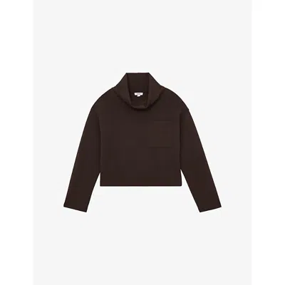 REISS WOMENS DARK CHOCOLATE BROWN IRIS FUNNEL-NECK RELAXED-FIT STRETCH-KNIT JUMPER XS