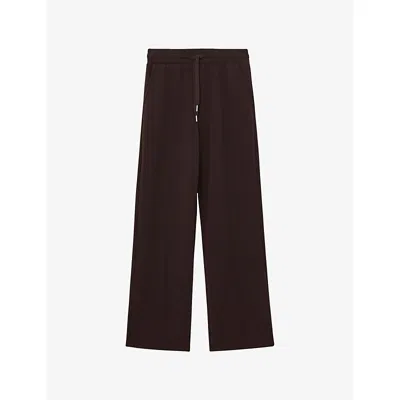Reiss Womens Dark Chocolate Brown Jemma Elasticated-waist Wide-leg Stretch-jersey Jogging Bottoms