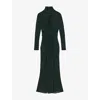 Reiss Womens Dark Green Danni Ruched-front Long-sleeve Stretch-jersey Maxi Dress In Green