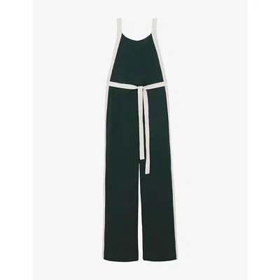 REISS WOMENS DARK GREEN WHITE SALMA COLOUR-BLOCK WOVEN JUMPSUIT