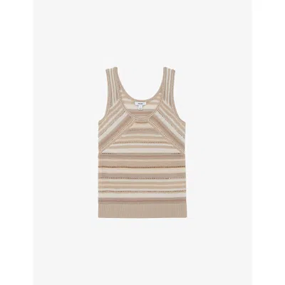 Reiss Womens Dark Neutral Miriam Striped Scoop-neck Knitted Vest In Brown