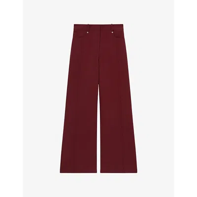 Reiss Womens Dark Red Heather Tailored Woven Palazzo Wide-leg Trousers