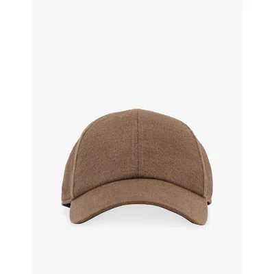 Reiss Womens Dark Taupe Sienna Wool And Silk-blend Baseball Cap
