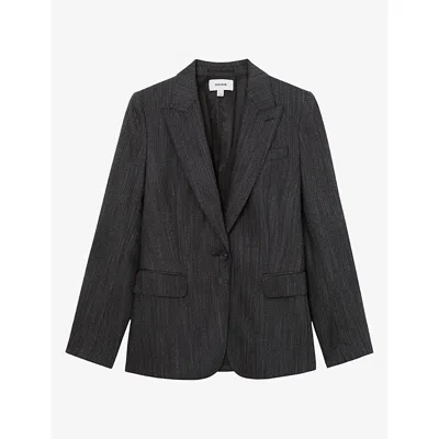 Reiss Womens Derby Single-breasted Wool-blend Blazer Dark Grey In Black