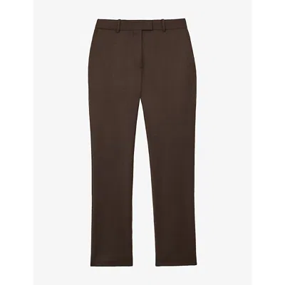 Reiss Womens Derby Slim-leg High-rise Wool-blend Trousers Mocha Brown