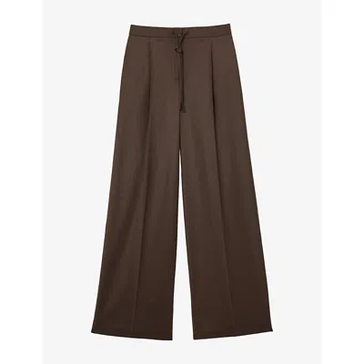 Reiss Womens Derby Wide-leg Drawstring Wool-blend Trousers Mocha Brown