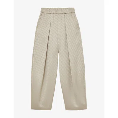 Reiss Womens Dia Jacquard Pleated Tapered Woven Trousers Champagne Neutral