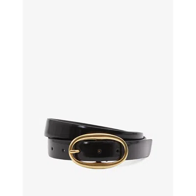 Reiss Black Patent Leather Oval Buckle Belt