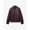 Reiss Berry Atelier Leather Latched Collar Bomber Jacket In Berry