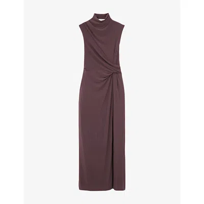 Reiss Womens Dylan Draped Stretch-mesh Maxi Dress Taupe Brown