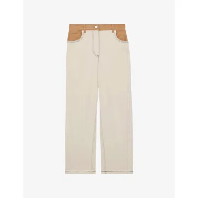 Reiss Womens Maddie Colour-block Straight-leg Denim Jeans Ecru