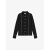 Reiss Womens Eden Compact-knit Topstitched Cotton Top Black In Black