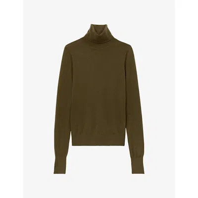 Reiss Womens Edina Roll-neck Merino-wool Jumper Green