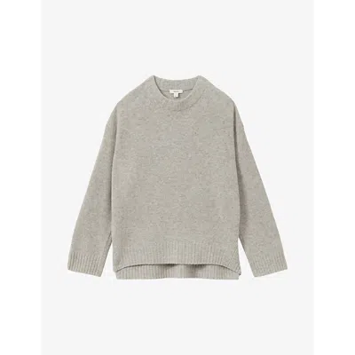 REISS WOMENS GREY MARL ELENA CREW-NECK WOOL-CASHMERE KNITTED JUMPER XS