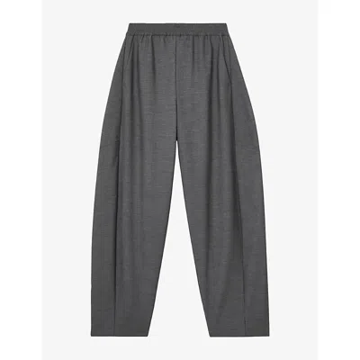 Reiss Womens Elle Barrel-leg Stretch-woven Trousers Grey In Gray