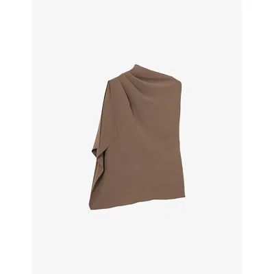 Reiss Womens  Elle One-shoulder Draped Woven Top In Brown