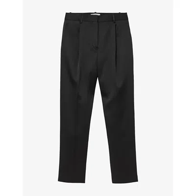 Reiss Womens Ellen Tapered-leg High-rise Duchess-satin Trousers Black