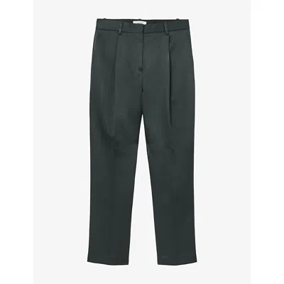 Reiss Womens Ellen Tapered-leg High-rise Duchess-satin Trousers Green