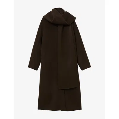 Reiss Womens Elodie Detachable-scarf Wool-blend Coat Chocolate Brown Xs