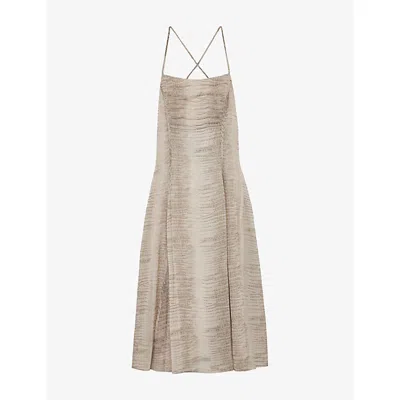 Reiss Womens Eloise Snake-print Woven Midi Beach Dress Neutral In Brown