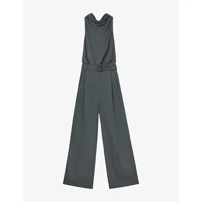 Reiss Womens Erica Cowl-neck Satin Occasion Jumpsuit Dark Grey In Gray