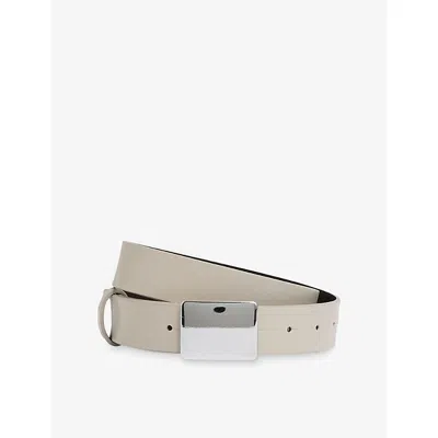 Reiss Womens Eva Square-buckle Suede Belt Stone